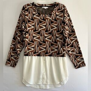 Cleo Mixed Media Geometric Knit Dark Academia Minimalist Earth Tones Top